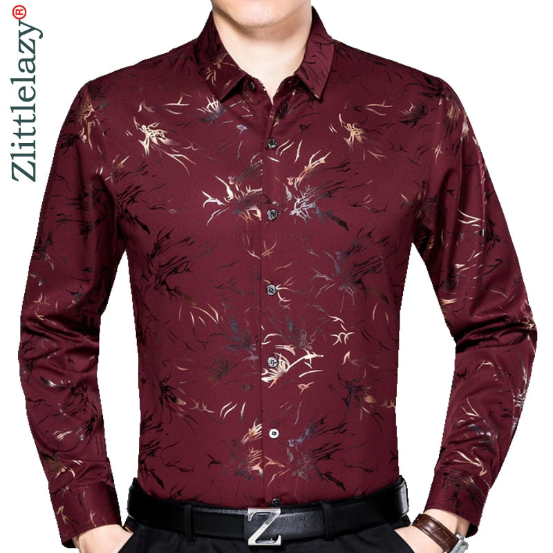 2022 Male Fashion Brand Casual Business Slim Fit Men Shirt Camisa Long Sleeve Floral Social Shirts Dress Clothing Jersey 5837