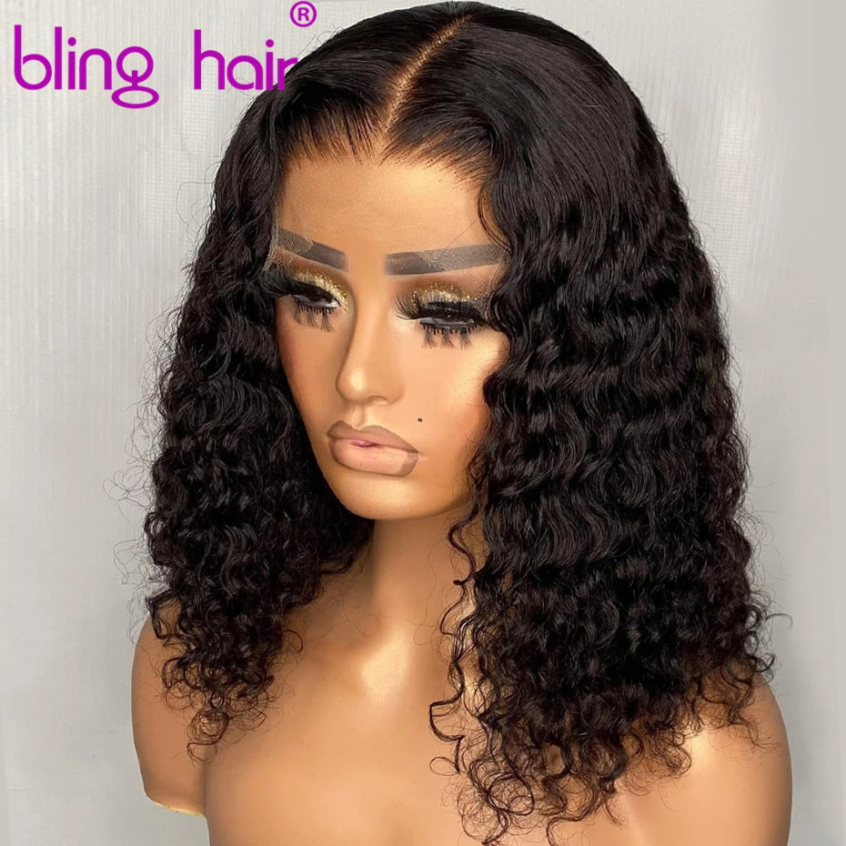 Human Hair Wigs Brazilian Deep Wave Frontal Wig Short Wigs Human Hair Jerry Curl Bob Wig PrePlucked Wigs For Women Natural Hair