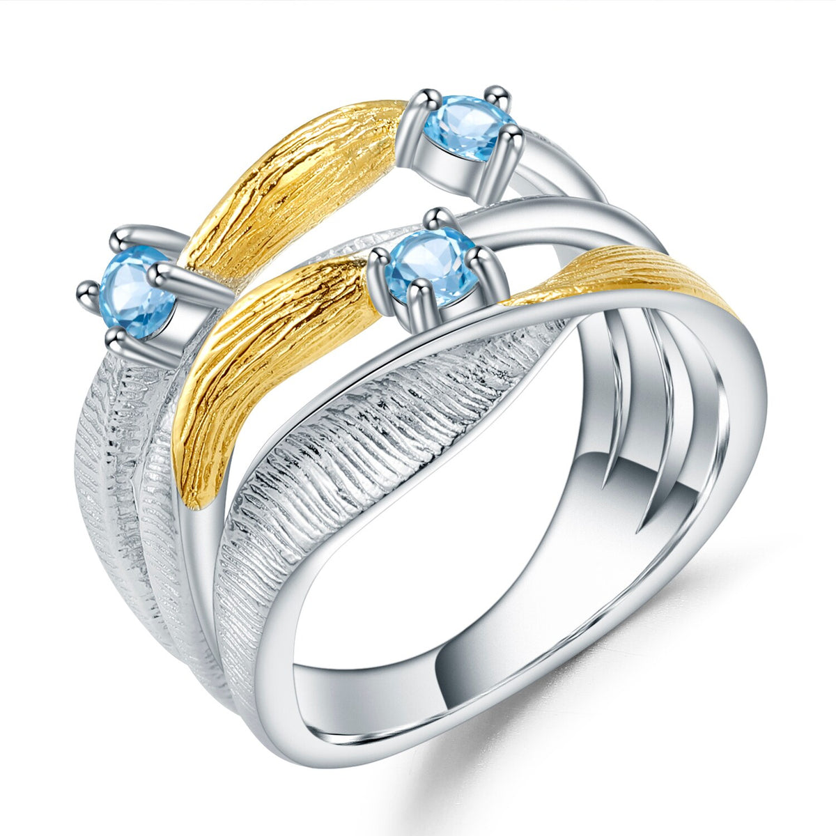 GEM&amp;#39;S BALLET 925 Sterling Silver Handmade Band Twist Rings Natural Peridot Amethyst Topaz Gemstones Ring for Women Bijoux