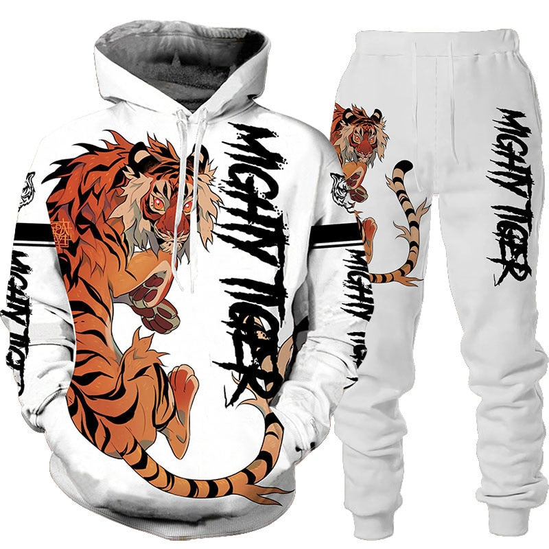 New Animal 3D Tiger Printed Hoodie + Pants Suit Cool Men/Women 2 Pcs Sportwear Tracksuit Set Autumn And Winter Men&amp;#39;s Clothing