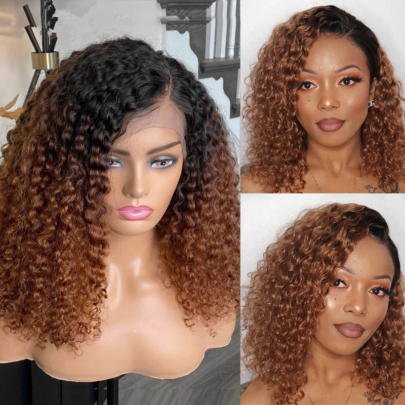 Soft 26Inch Long Kinky Cruly Ombre Blonde1B30 Lace Front Wig for Black Women 180Density BabyHair Glueless Preplucked  Daily