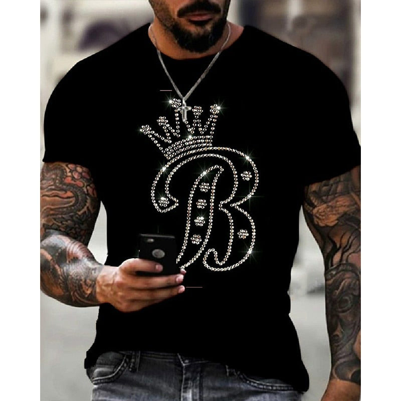 Mens Quality Fashion T-Shirts Casual Street Short Sleeve Dollar Sign Hot Drill Men Clothes Tee Tops O-Neck Rhinestone Tshirt Y2K