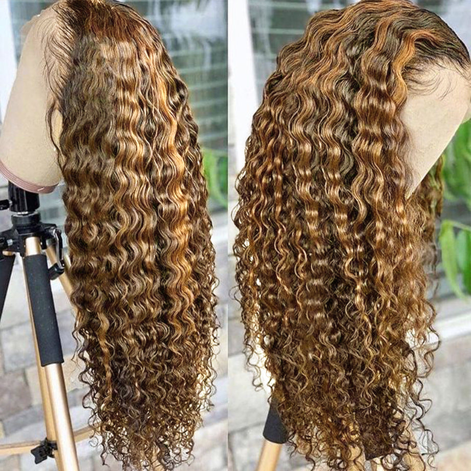 Real Human Hair Highlighting Headgear Lace Frontal Wig