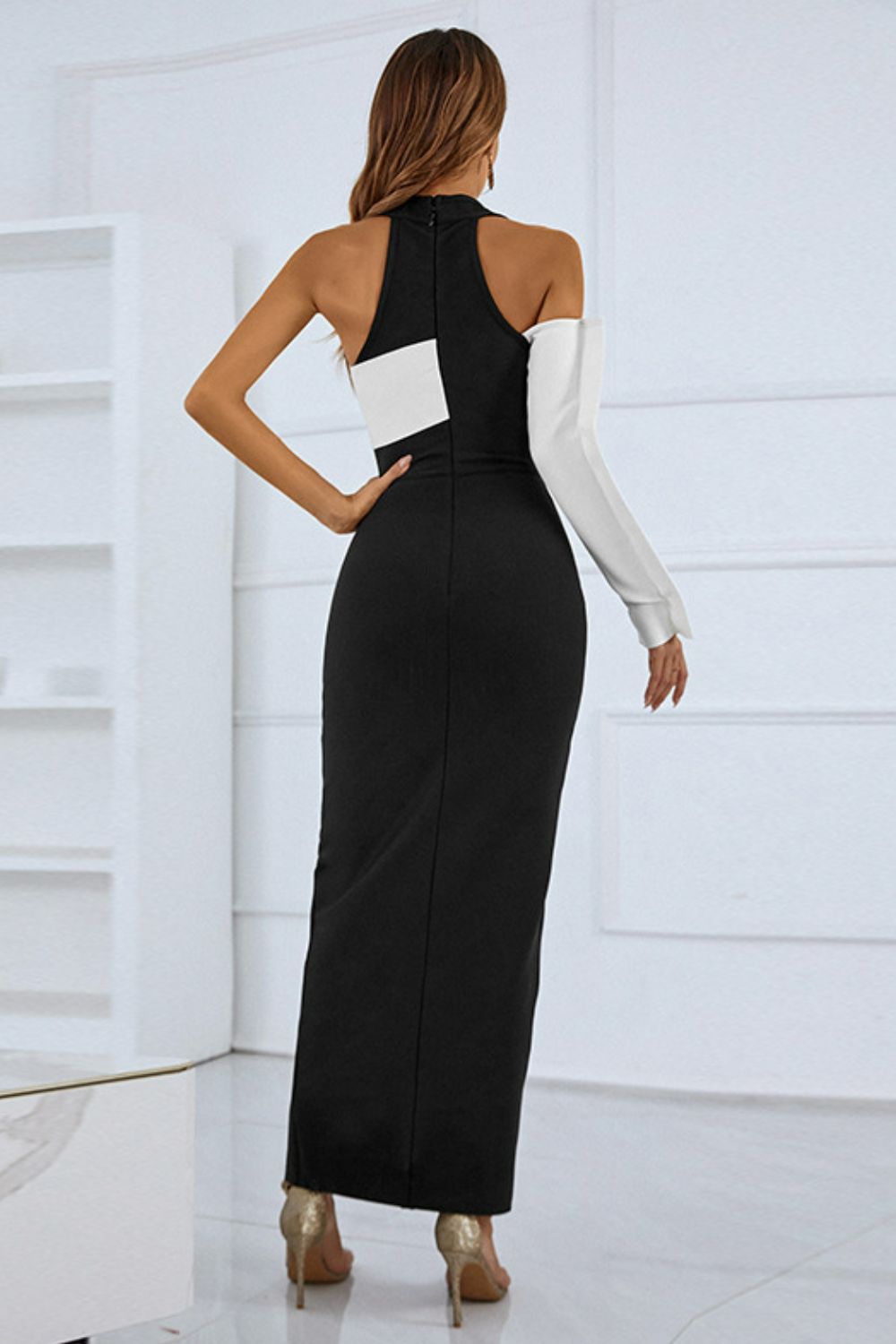 Two-Tone Grecian Split Maxi Dress - Women &amp; Men Fashion Store | JL Fashion Store
