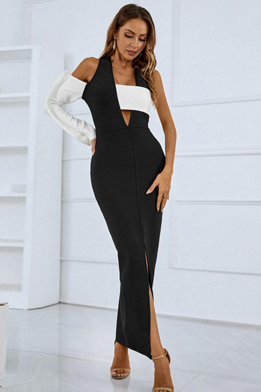 Two-Tone Grecian Split Maxi Dress - Women & Men Fashion Store | JL Fashion Store