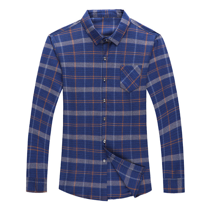 Middle Aged And Elderly Men&#39;s Long Sleeve Plaid Shirt