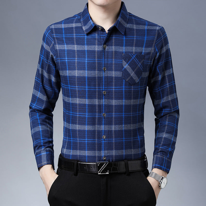 Middle Aged And Elderly Men&#39;s Long Sleeve Plaid Shirt